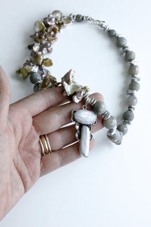 Silver Necklace with Labradorite and Agate