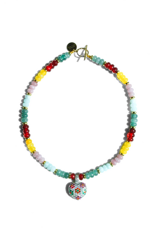 Handmade multicolor gemstone necklace with sterling silver heart pendant by Edgar Navarro Jewelry
