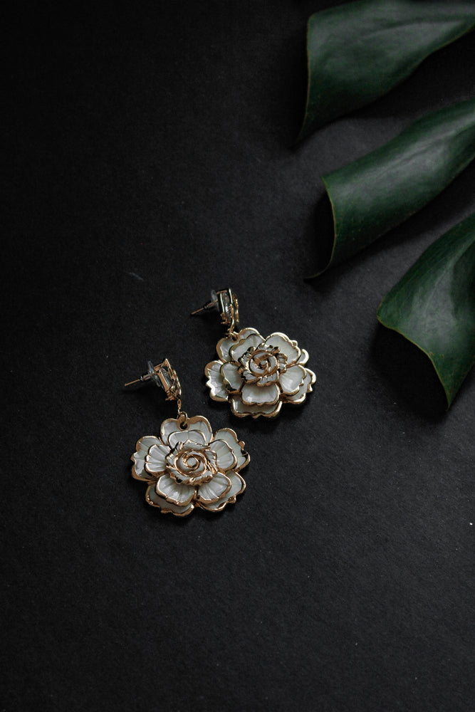 Navarro Official Mother of Pearl and Crystal Flower Earrings - Navarro Official