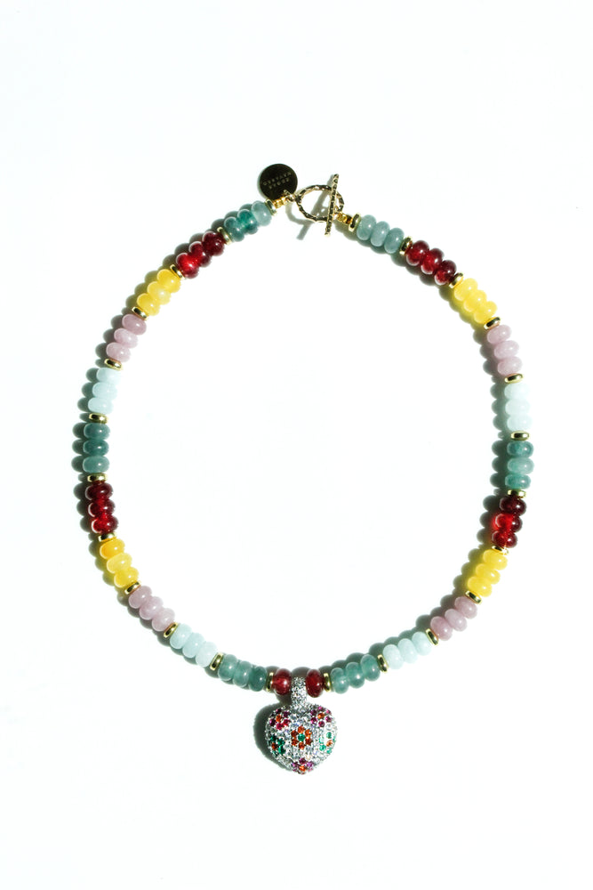 Multicolor Gemstone Necklace with Sterling Silver Heart Pendant | Navarro Official - Navarro Official