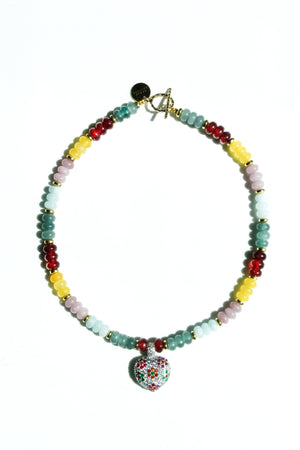 Multicolor Gemstone Necklace with Sterling Silver Heart Pendant | Navarro Official - Navarro Official