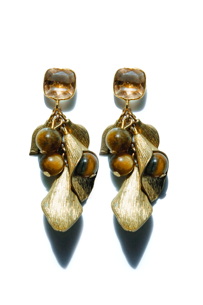 Quartz and Tiger Eye Flower earrings
