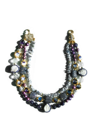 Amethyst and Purple Pearls Necklace with Lilac Crystal Beads