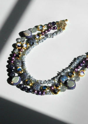 Amethyst and Purple Pearls Necklace with Lilac Crystal Beads