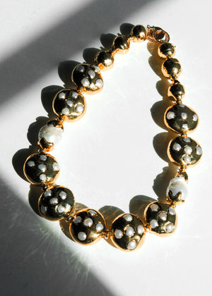 Gold encrusted Pearl beads Necklace with Baroque Pearl details